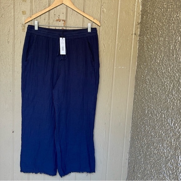Michael Stars Ashton pull on tapered Navy Blue Wide-Leg Pants double gauze